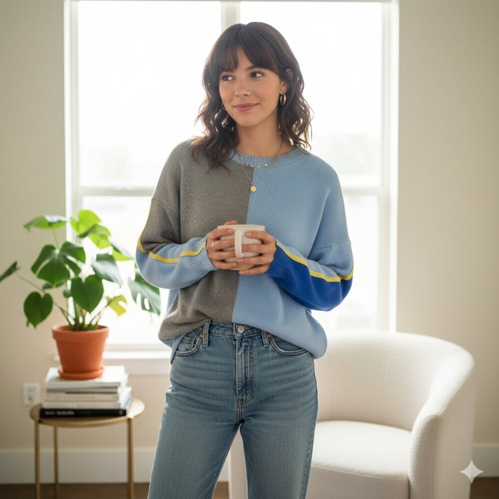 J.ING Color Block Pull Over Knit Sweater Top Size OS